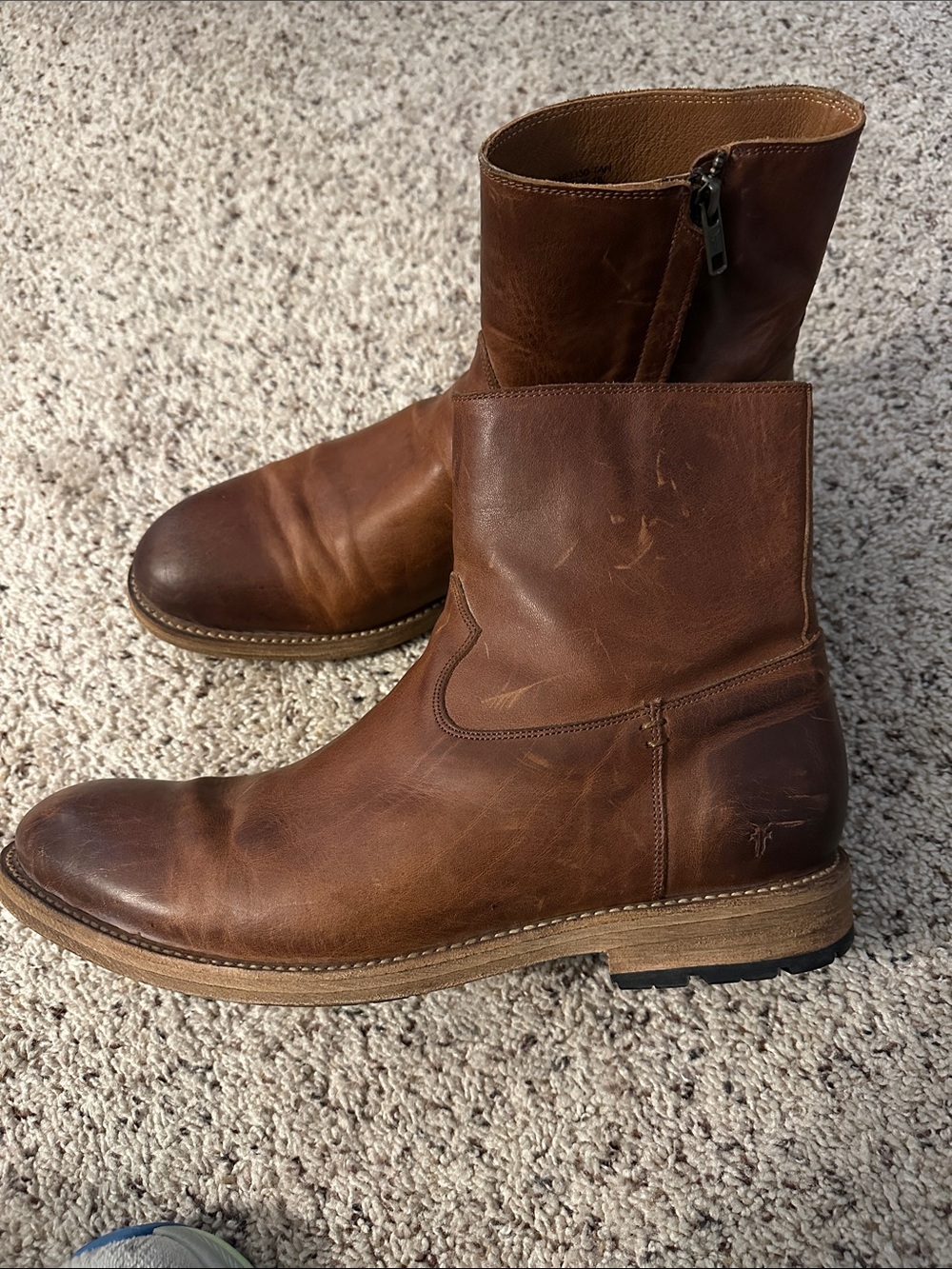 Frye Men's Brown Leather Zip Ankle Boots size 12